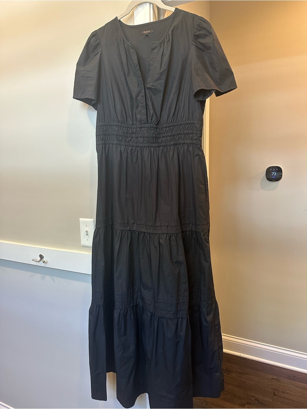 Quince 100% European cotton Black Smocked Waist Tiered Maxi Dress - Picture 7 of 7